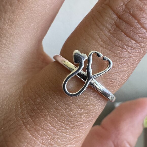 Jewelry - Sterling Silver 925 Adjustable Stethoscope Heart Ring
